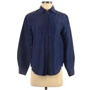 𝅺EMANUEL Ungaro Navy Blue Silk Linen Shirt Size 4
